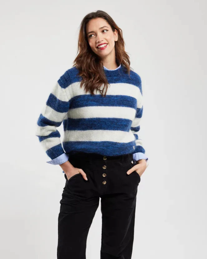 ARMOR LUX LADIES MOHAIR STRIPED JUMPER - SEAL/ SODALITE/ NATURE - Image 2