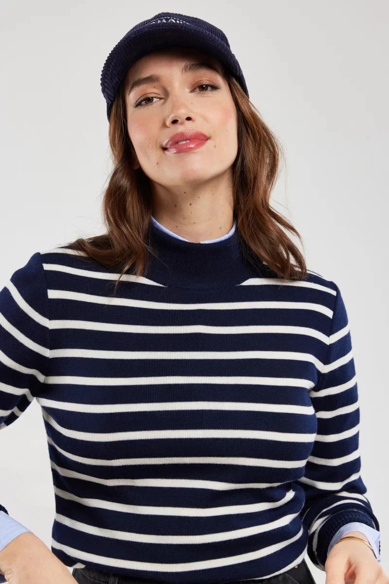 ARMOR LUX LADIES STAND UP COLLAR SWEATER - DARK BLUE/ WHITE - Image 3
