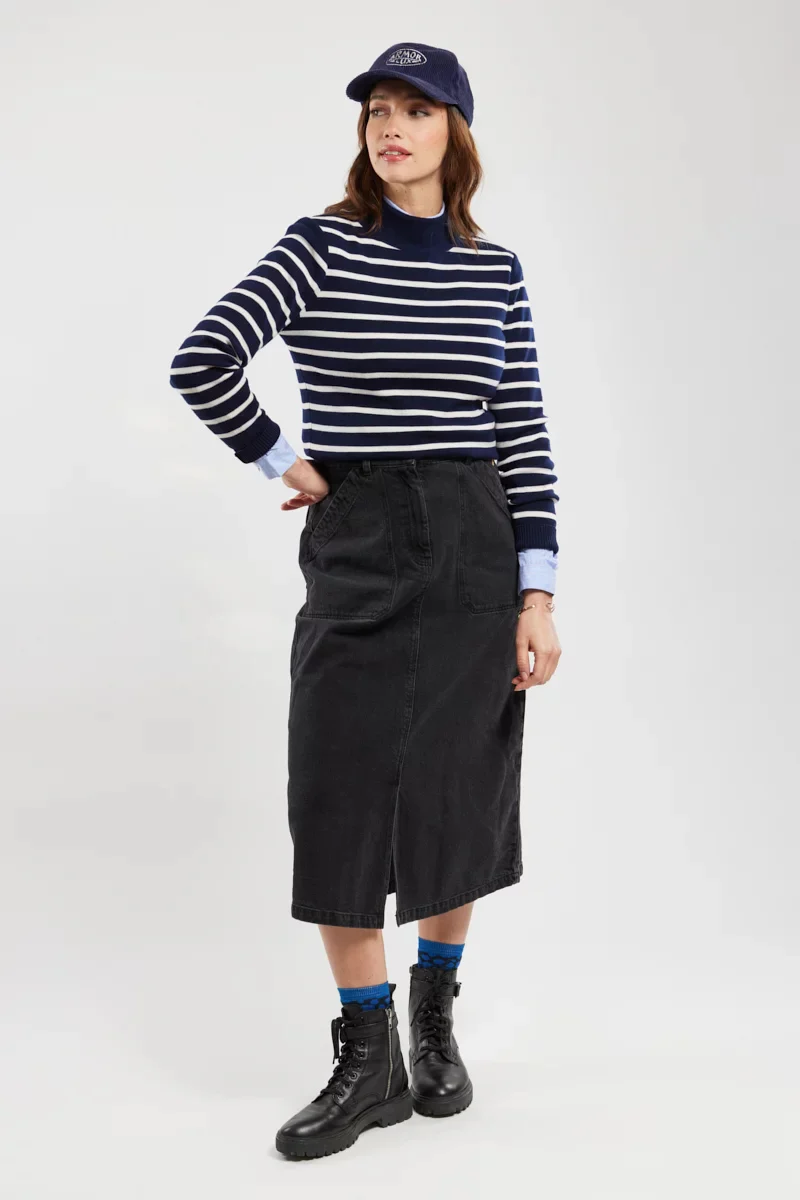 ARMOR LUX LADIES STAND UP COLLAR SWEATER - DARK BLUE/ WHITE - Image 4