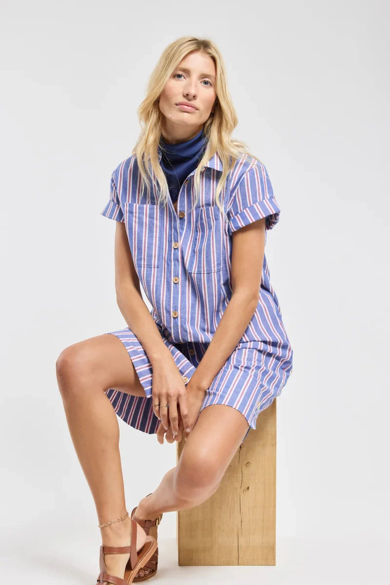 ARMOR LUX STRIPED SHIRT DRESS - SEAL/ECRU/ ROUGE - Image 12