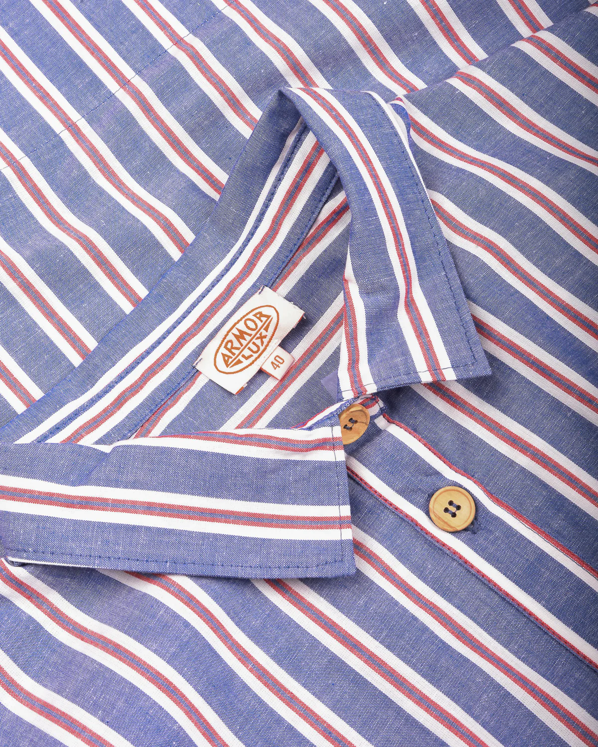 ARMOR LUX STRIPED SHIRT DRESS - SEAL/ECRU/ ROUGE - Image 3
