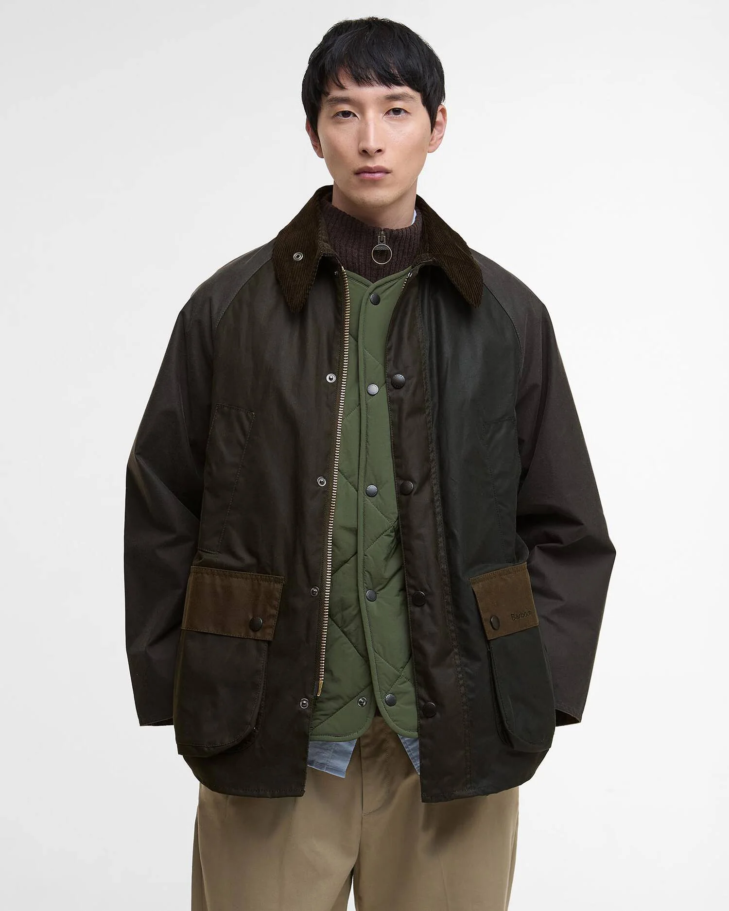 BARBOUR PATCHWORK BEDALE OS WAX JACKET - SAGE MULTI - Image 4