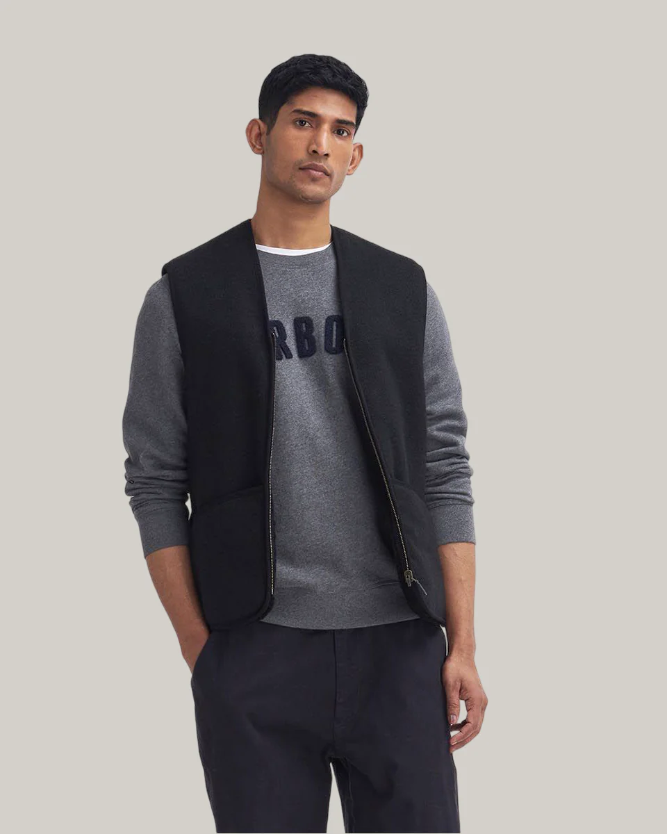 BARBOUR WARM PILE ZIP JACKET LINER - BLACK