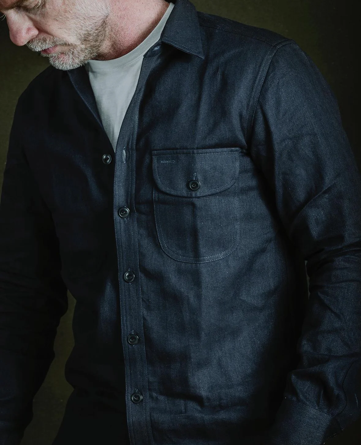 BLUE BLANKET JEANS S05 IT32 HERRINGBONE SHIRT - INDIGO - Image 3