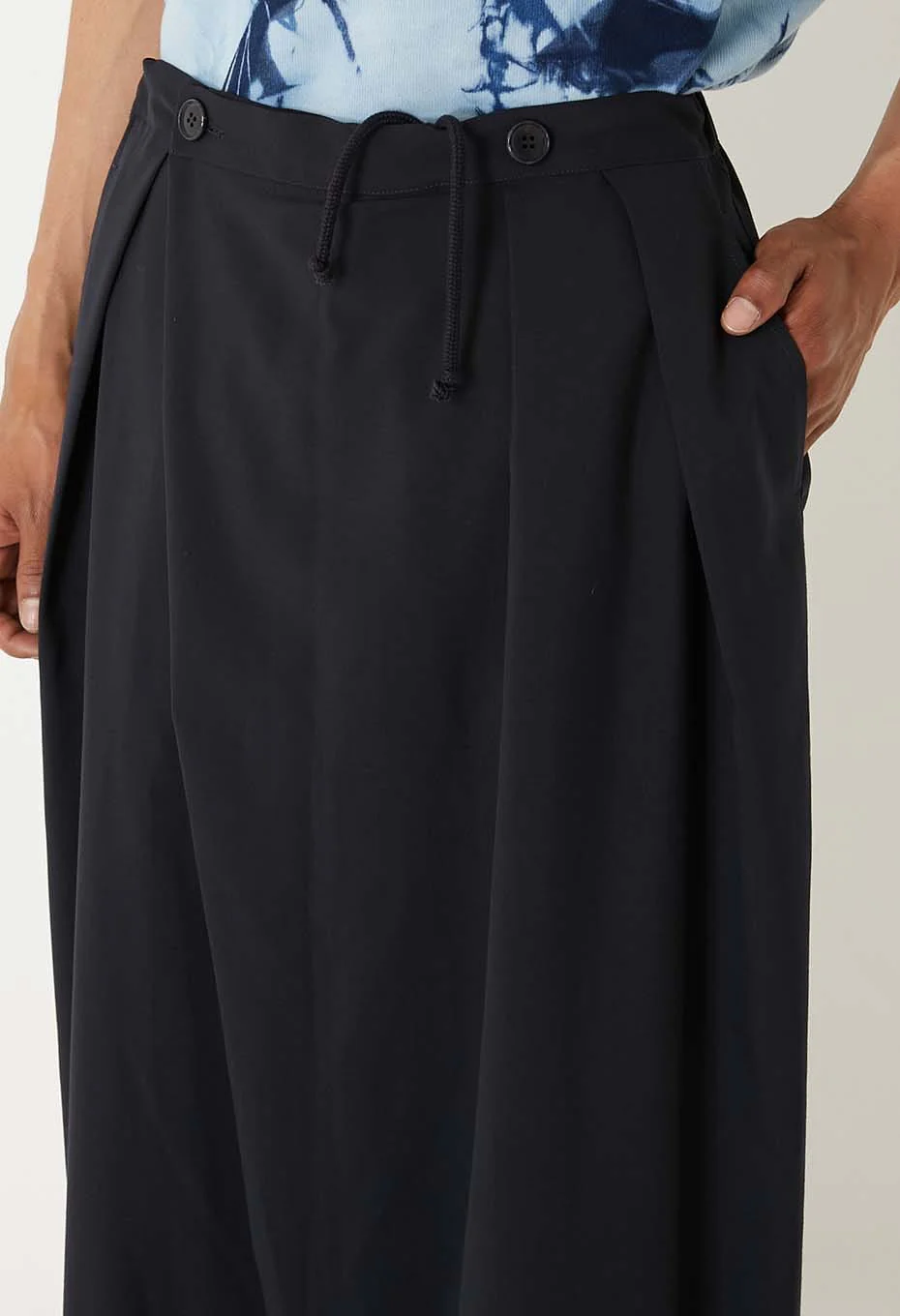 BLUE BLUE JAPAN DRY TOUCH POPLIN FULL WIDE PANTS - DARK NAVY - Image 5