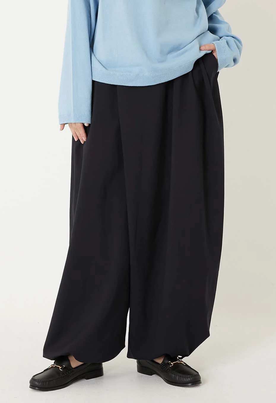 BLUE BLUE JAPAN DRY TOUCH POPLIN FULL WIDE PANTS - DARK NAVY - Image 8
