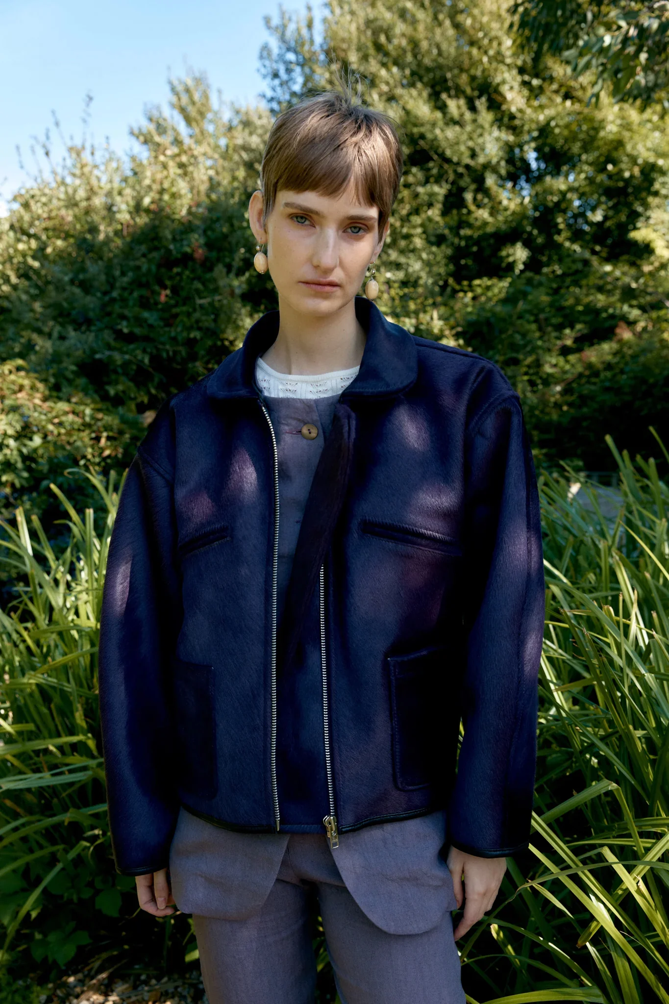 CAWLEY HAIR ON HIDE LEATHER FLYING JACKET - VIOLET - Image 2