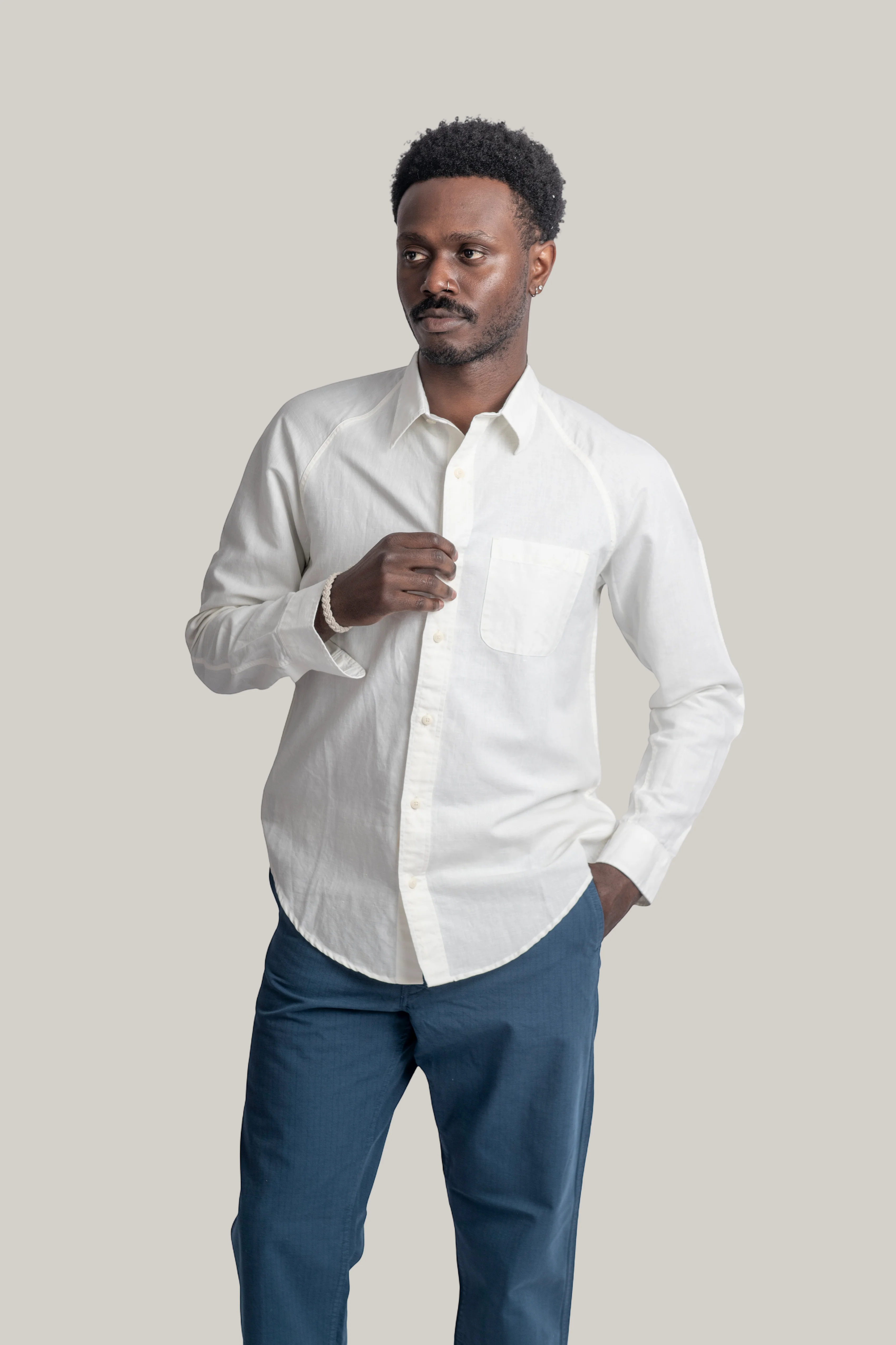 HEIMAT COTTON/ HEMP ARTIST SHIRT GD - WHITE - Image 3
