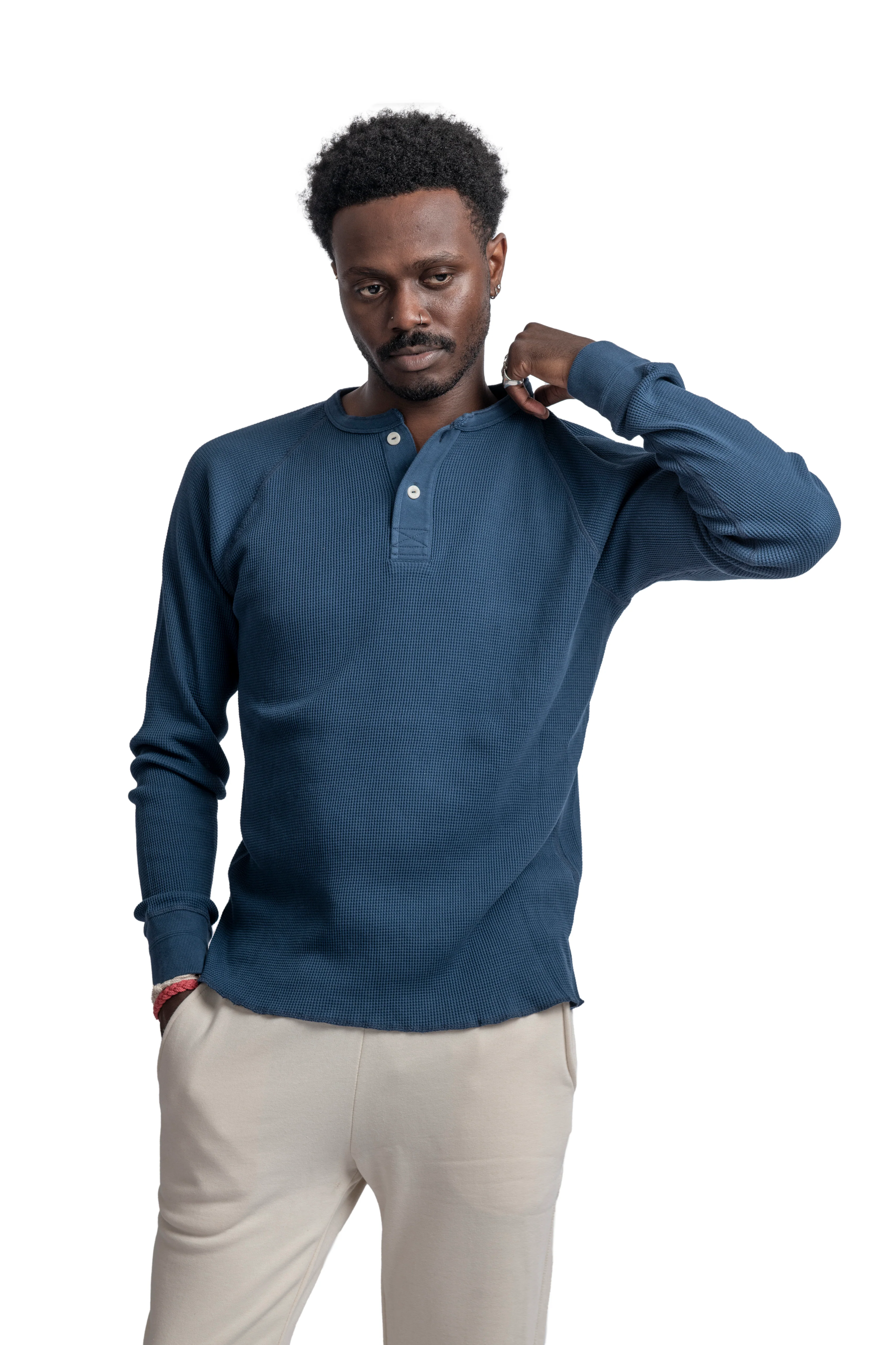 HEIMAT HENLEY WAFFLE TOP - INK - Image 5