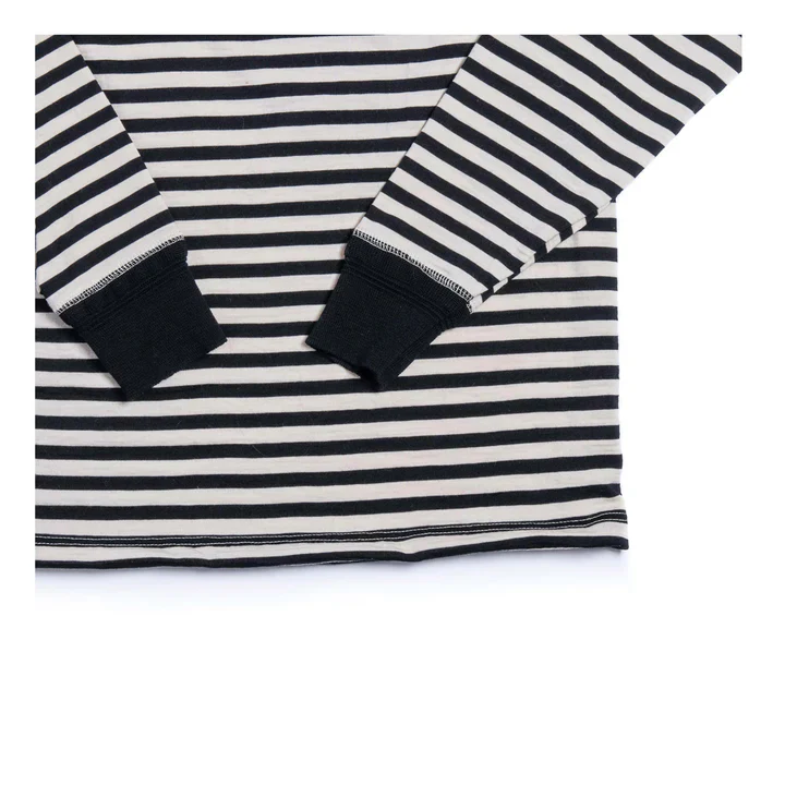 HEIMAT MERINO RAGLAN STRIPE LONG SLEEVE TEE - SCHWARZ/ SEASHELL - Image 4