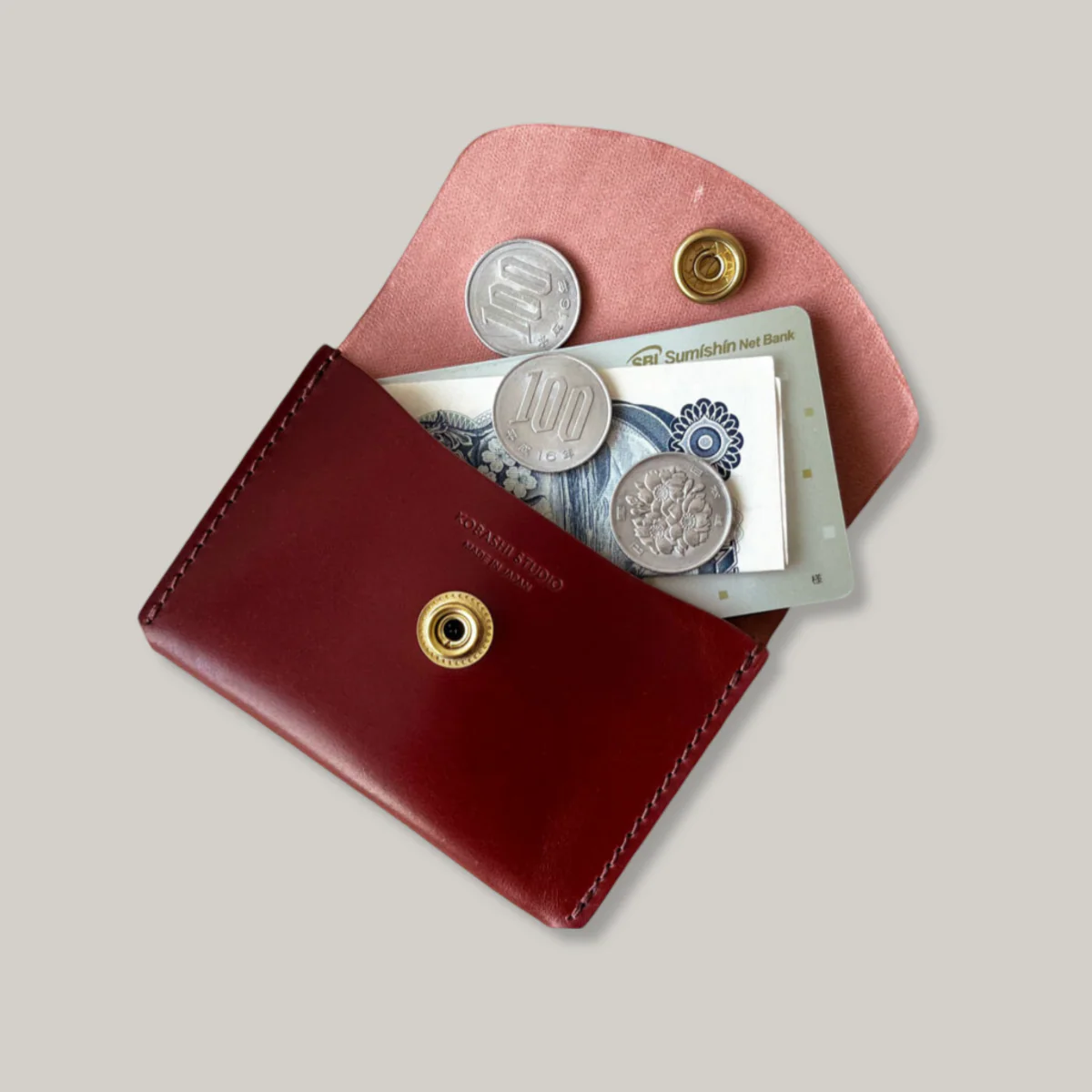 KOBASHI STUDIO CORDOVAN CARD CASE WALLET - RED BROWN - Image 5