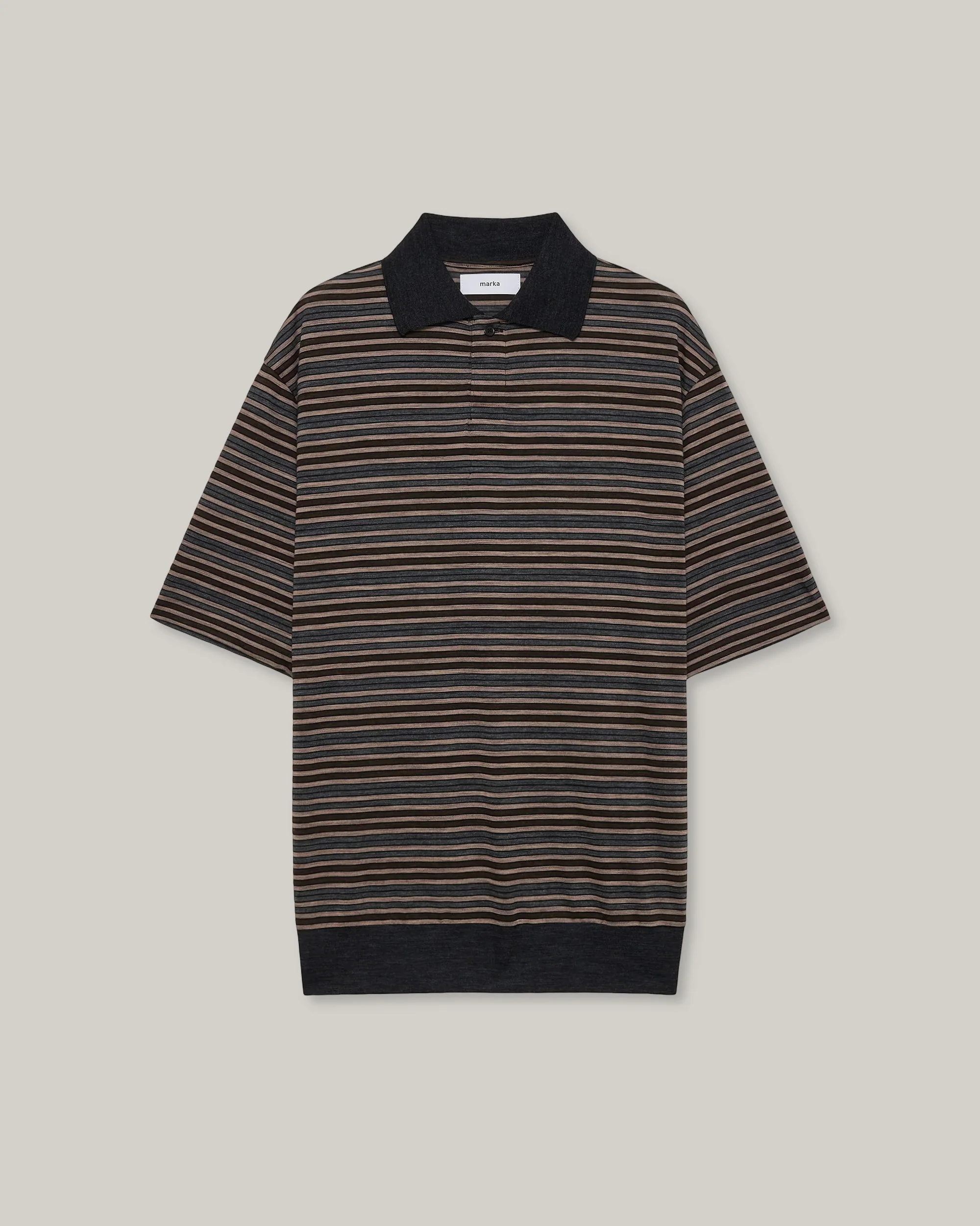 MARKA ONE BUTTON POLO S/S TEE - BEIGE BORDER