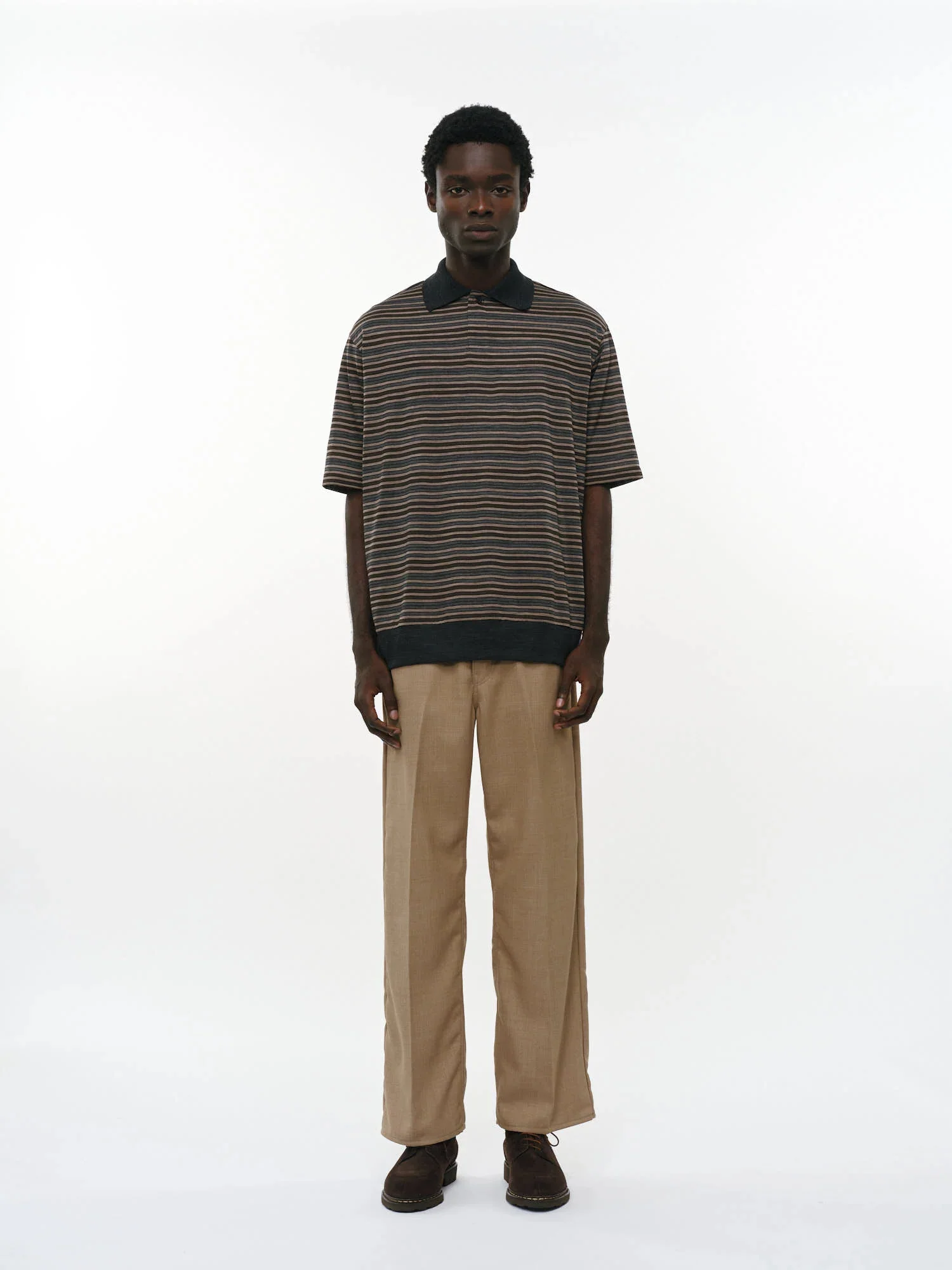 MARKA ONE BUTTON POLO S/S TEE - BEIGE BORDER - Image 3