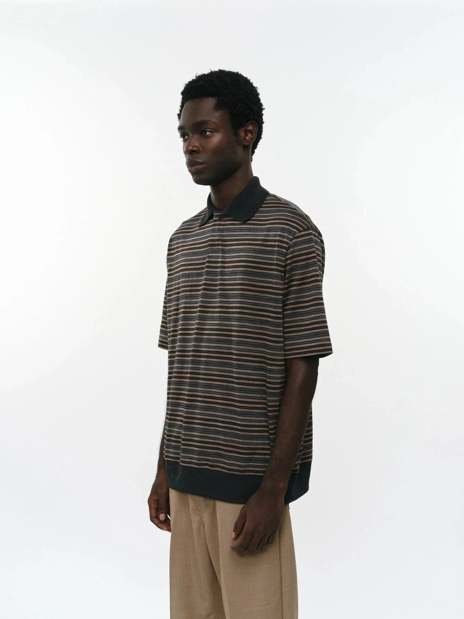 MARKA ONE BUTTON POLO S/S TEE - BEIGE BORDER - Image 5
