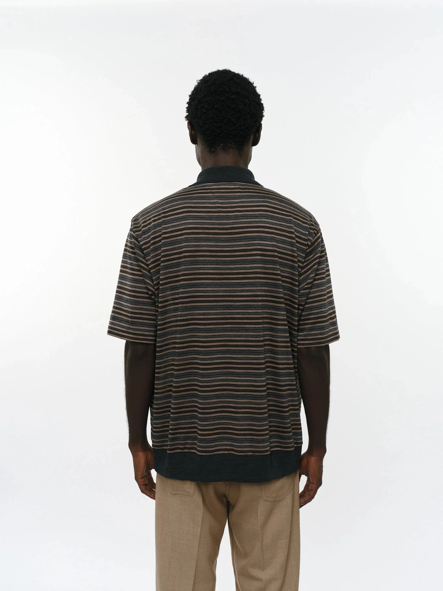 MARKA ONE BUTTON POLO S/S TEE - BEIGE BORDER - Image 6