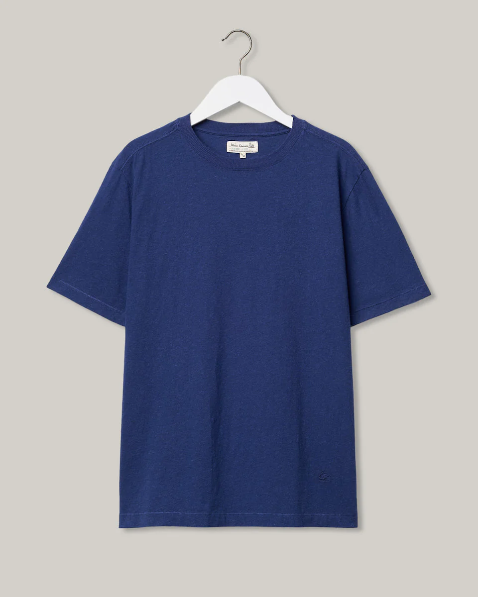 MERZ B. SCHWANEN HPT01 COTTON/ HEMP T-SHIRT - INK BLUE