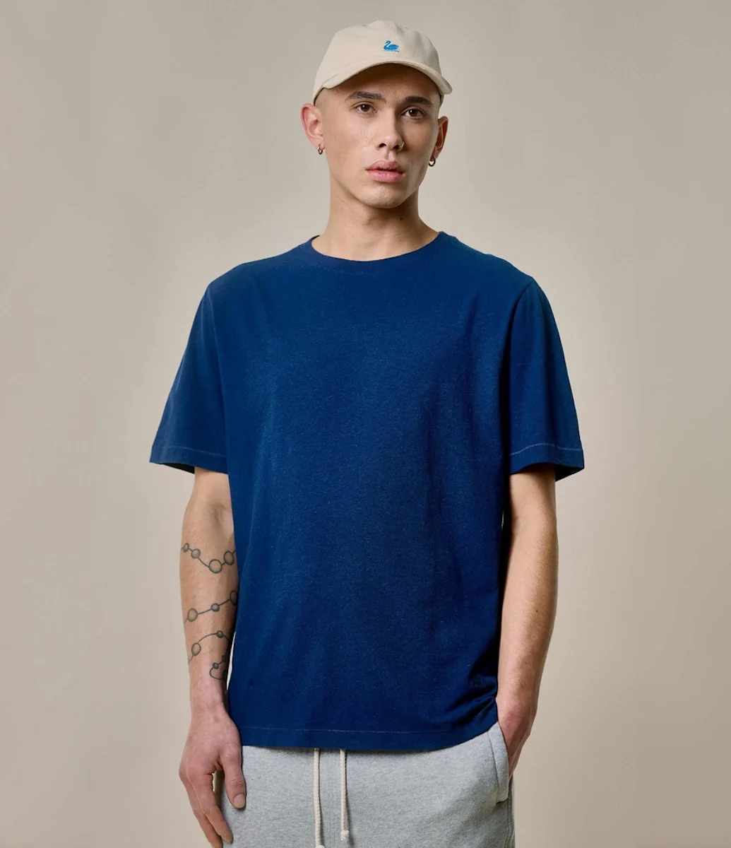 MERZ B. SCHWANEN HPT01 COTTON/ HEMP T-SHIRT - INK BLUE - Image 2