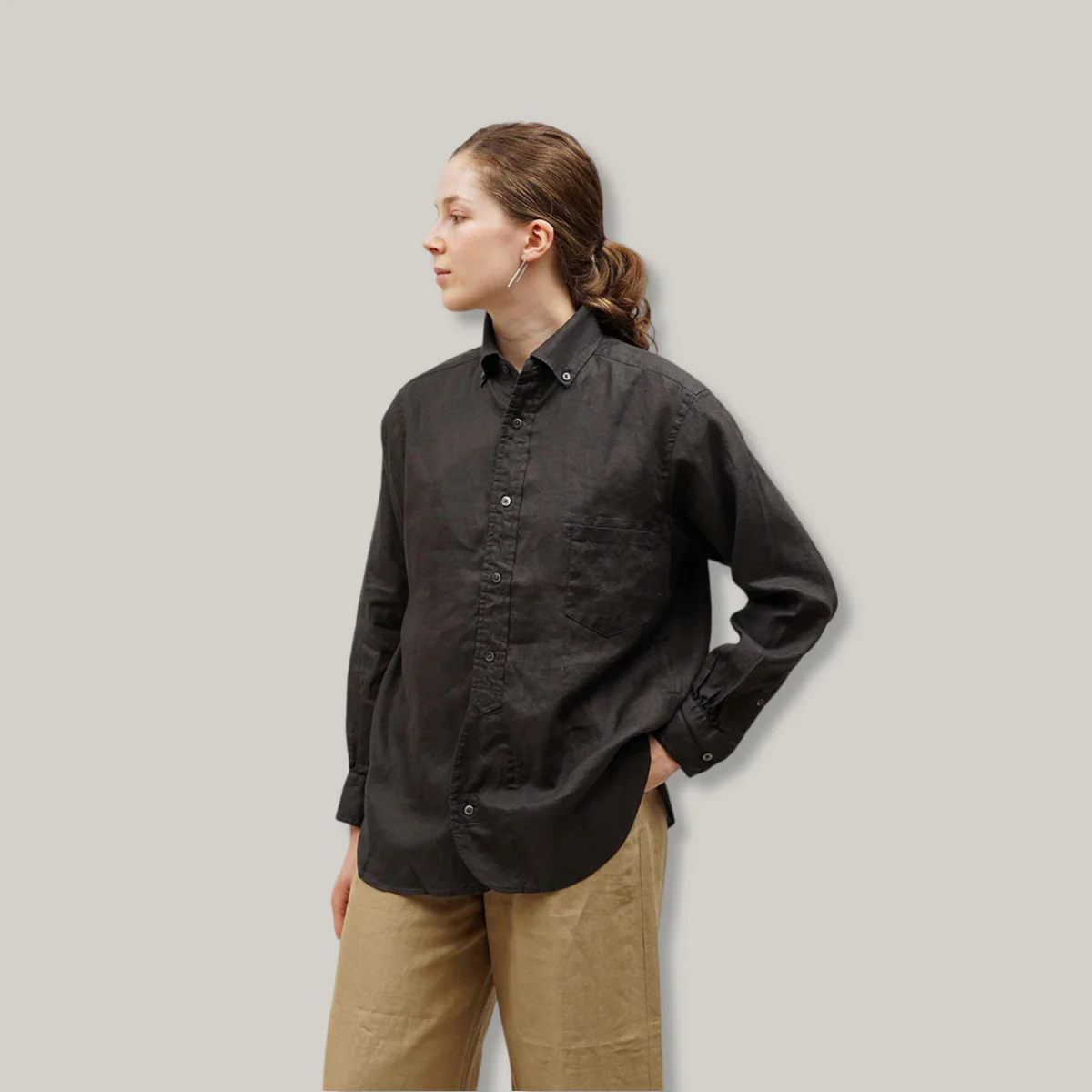 NIGEL CABOURN MAINLINE BRITISH OFFICER SHIRT HEMPHORSE CLOTH - CHARCOAL GREY - Image 2