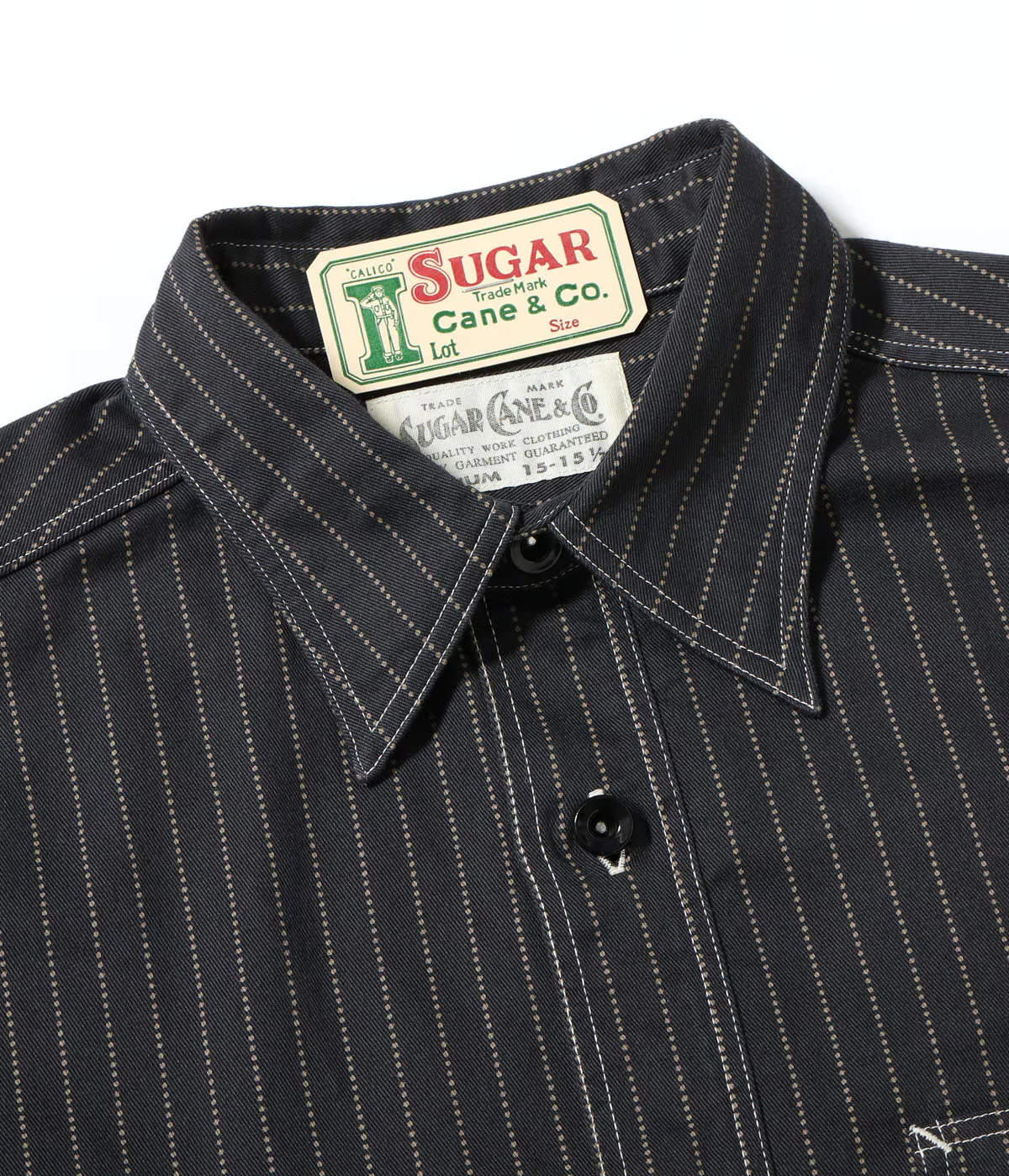SUGAR CANE FICTION ROMANCE 8.5oz. WABASH STRIPE WORK SHIRT - BLACK - Image 3