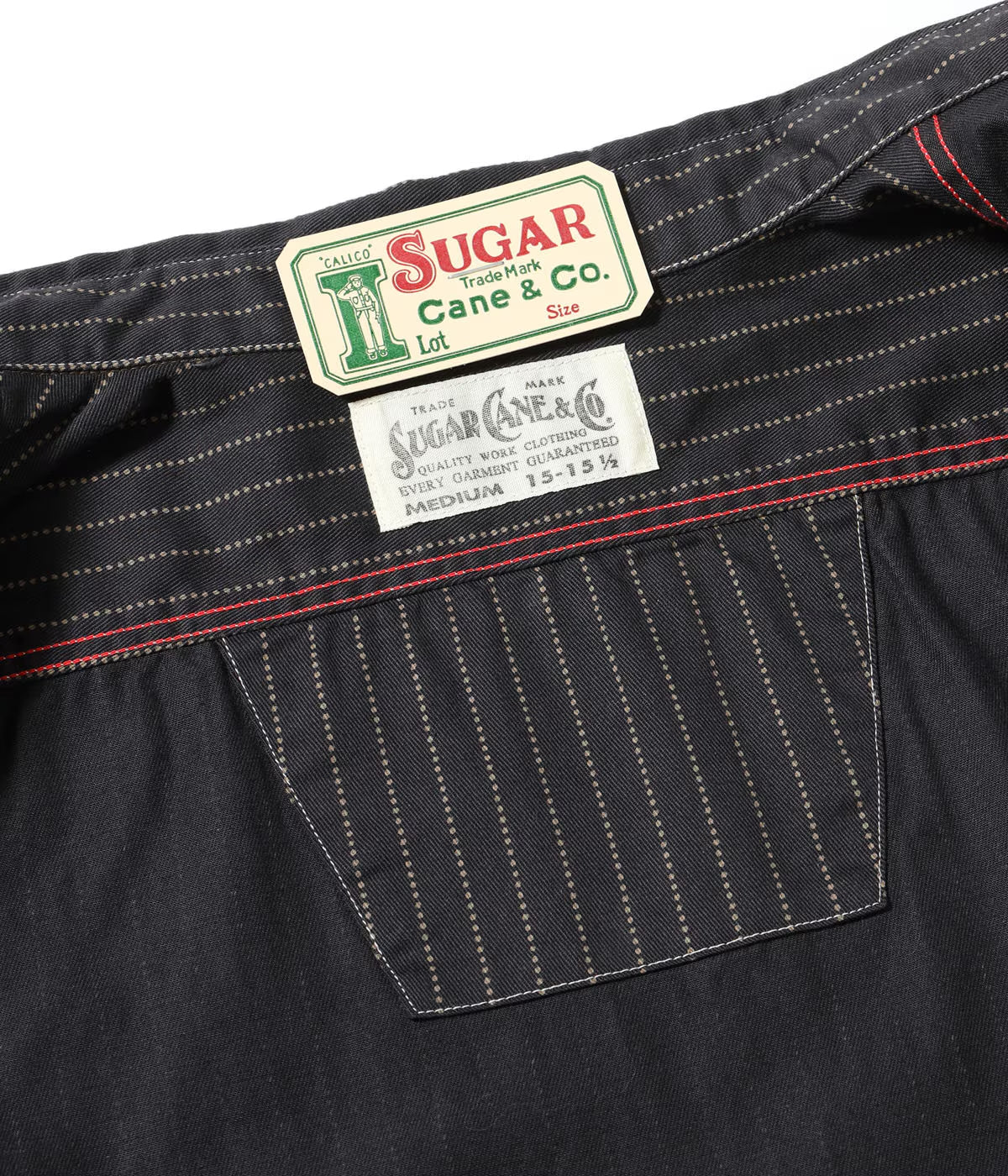 SUGAR CANE FICTION ROMANCE 8.5oz. WABASH STRIPE WORK SHIRT - BLACK - Image 4
