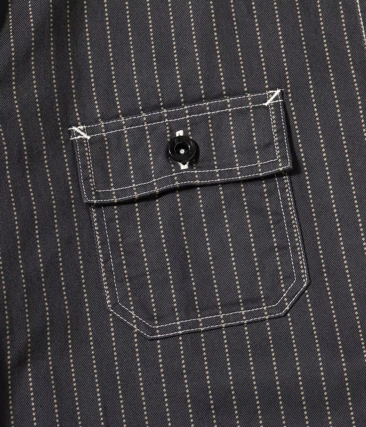 SUGAR CANE FICTION ROMANCE 8.5oz. WABASH STRIPE WORK SHIRT - BLACK - Image 7