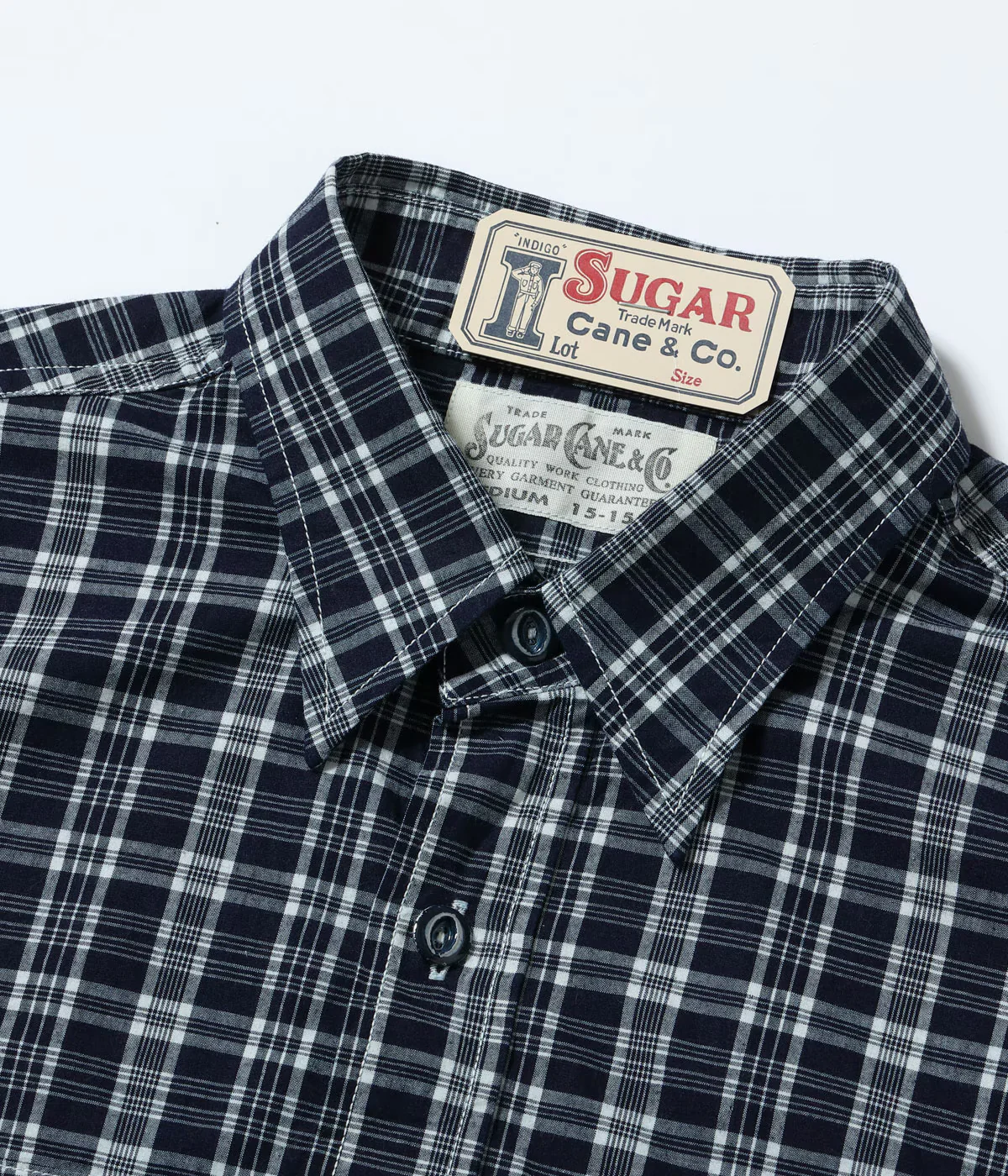 SUGAR CANE 'FICTION ROMANCE' INDIGO CHECK WORK SHIRT - NAVY - Image 4