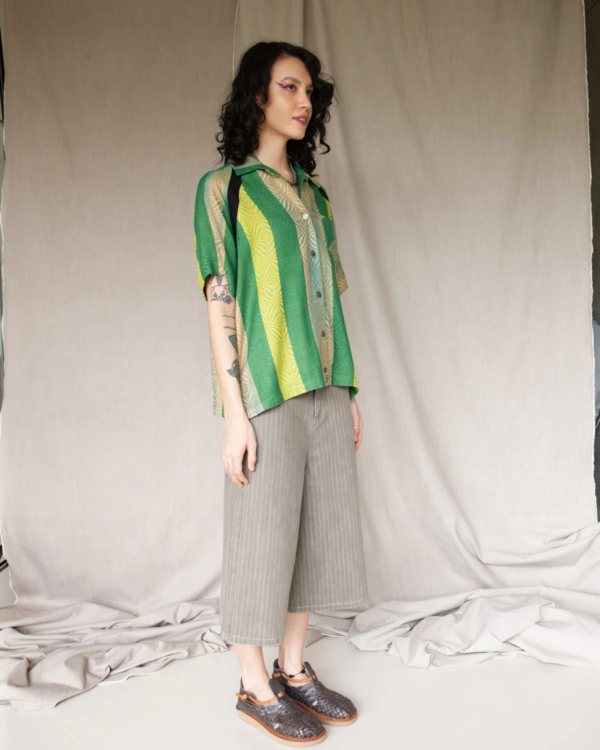 W'MENSWEAR BOWLING SHIRT - GREEN STRIPE - Image 5