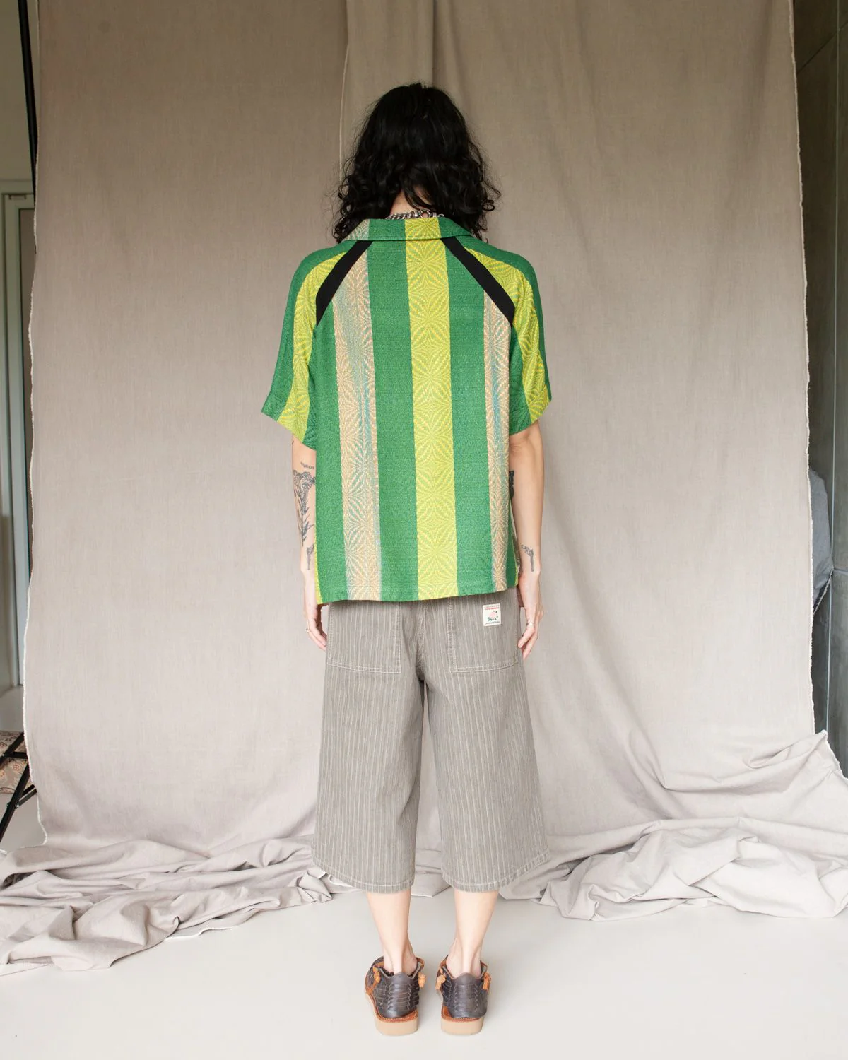 W'MENSWEAR BOWLING SHIRT - GREEN STRIPE - Image 6