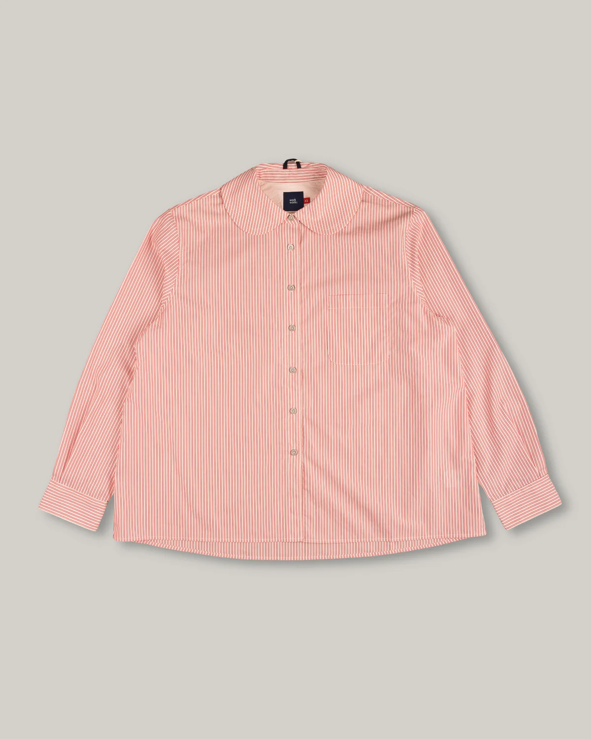WORK WORKS WOMEN'S ROUND COLLAR SHIRT - RED STRIPE